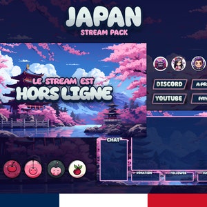 Pacote de difusão Japão | Anime | superposição, tela, painéis, alertas, emblemas | Concepção Twitch | Versão Francesa