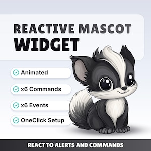 MASCOTA DE TRANSMISIÓN REACTIVA - Skunk - Widget de Twitch - Archivos HD - Descarga instantánea - Configuración con StreamElements // Compatible con Obs