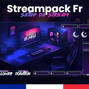 Setup de Stream - Overlays kit Fr | Streampack complet | Animé | Twitch et OBS | Scènes, Overlays, Badges et plus! 1920x1080px | Low-Fi