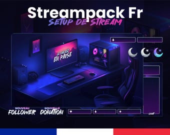 Setup de Stream - Overlays kit Fr | Streampack complet | Animé | Twitch et OBS | Scènes, Overlays, Badges et plus! 1920x1080px | Low-Fi