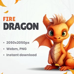 FIRE DRAGON Vtuber pet - Stream asset - Cute Orange Dragon - Magic pet - Animated twitch decoration - PNG and Webm
