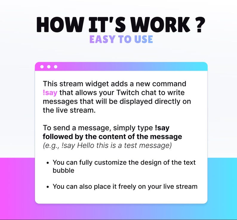 Stream Chat Message STREAM COMMAND WIDGET - Chat Bubble - Chat Command for Twitch and ...