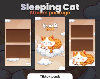Paquete de transmisión de TikTok de Sleeping Cat: superposiciones animadas de baja fidelidad, pantallas y alertas (PDF)