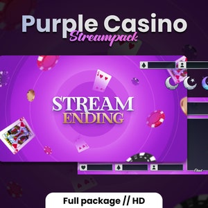 Sobreposição roxa do cassino | Pacote de transmissão do Twitch Gambling | Animado | Transição, alertas, emblemas e muito mais!  | OBS | Cartões, fichas, dinheiro...