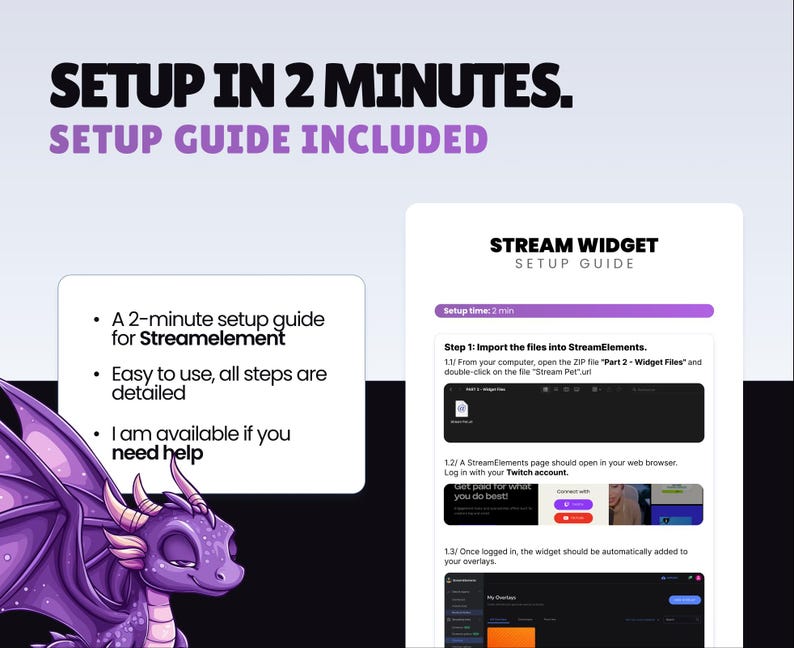 REACTIVE STREAM PET - Purple Dragon - Twitch Widget - Hd Files - Instant download - Setup with StreamElements // Compatible with Obs image 5