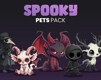 STREAM PETS PACK - Spooky - Animated pets - Transparent background - X5 Pets - Animated perfect loop - Hd Files