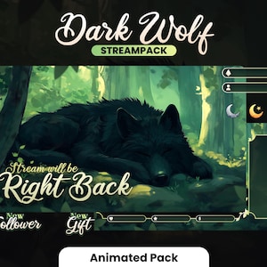 STREAM PACK - Dark Wolf - 1920x1080px - Animated - Forest - Overlays, Scenes, Alerts and more! Instant download