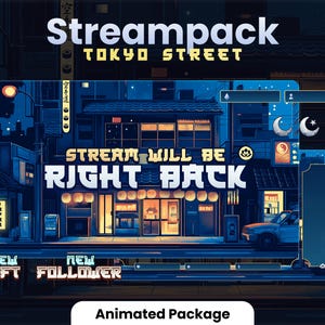 STREAMPACK - Tokyo Street | Animated stream package | 1920x1080px | Overlays, Badges, Alerts, Scenes and more! Instant download