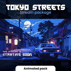 Night tokyo streets overlays pack - Twitch japan stream package - Animated - 1920x1080px - Low-Fi Midnight Tokyo - Obs and Streamlabs