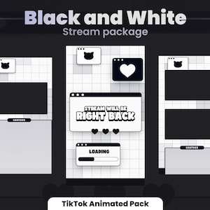 TIKTOK STREAMPACK | Blanc et Noir | Animated stream package | Phone size | Overlays, Scenes, Alerts and more! Instant download