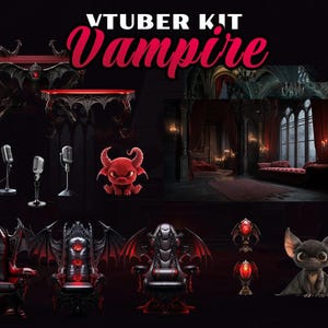 VTuber Vampire Stream Zubehör - Dracula, Fledermaus, Stühle, Schreibtische (Instant Download)