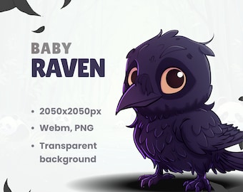 VTUBER PET - Cute Raven - chibi raven crow - Twitch stream decoration - Animated - Black - Low-Fi - Instant download - Black Bird Pet // HD