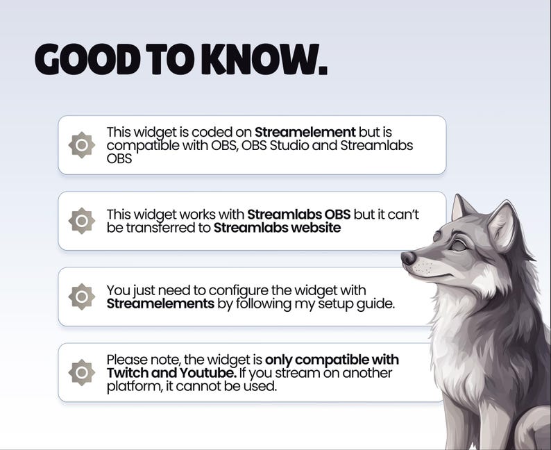REACTIVE STREAM PET - Grey Wolf - Twitch Widget - Hd Files - Instant download - Setup with StreamElements // Compatible with Obs image 7