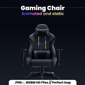 May include: Black gaming chair with a diamond-patterned backrest and colorful lights. The chair has adjustable armrests and a swivel base.