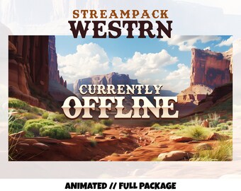 WESTERN Twitch stream package - Animated - Orange and Yellow - Texas canyon desert - Overlays, Screens, Badges and more!