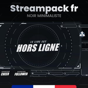 STREAMPACK - Noir Minimaliste - Pack de Stream animé - 1920x1080px - Overlays, Scènes, Badges, et plus! Téléchargement instantané
