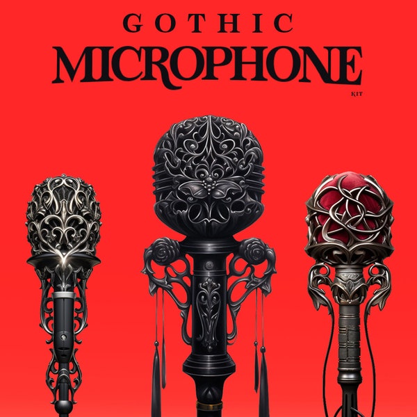 VTUBER GOTHIC MICROPHONE - Vampire dark microphone - Vtuber assets - For Twitch  - png transparent background