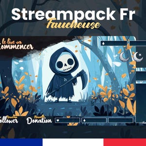 Streampack Fr &quot;La Faucheuse&quot; | Kit complet pour stream: Overlays, Scènes, Badges et plus encore! | 1920x1080px | Téléchargement instantané