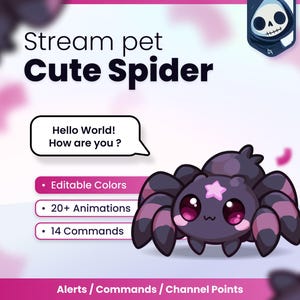 Reaktiv Stream Pet - Spindel // Chattkommandon - Aviseringar - Kanalpoäng // Twitch, Youtube och Kick