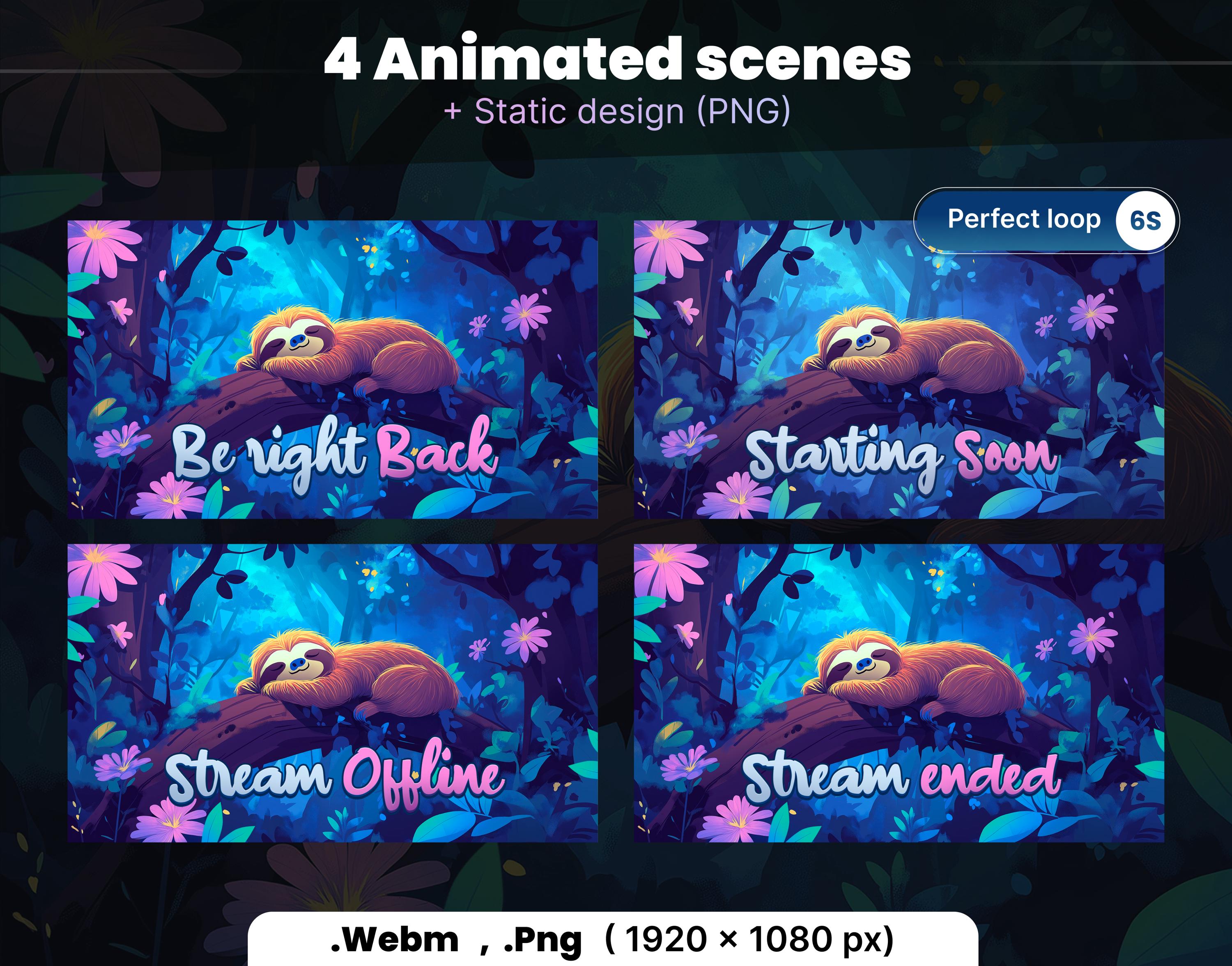 Stream Package - Cute Sloth | Animated Stream Package | 1920x1080px ...