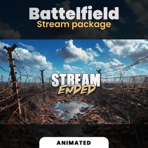 BATTELFIELD WARZONE STREAM package - Animated twitch stream overlays - Bleu and Brown - War - Screen, Overlays, Badges and more!