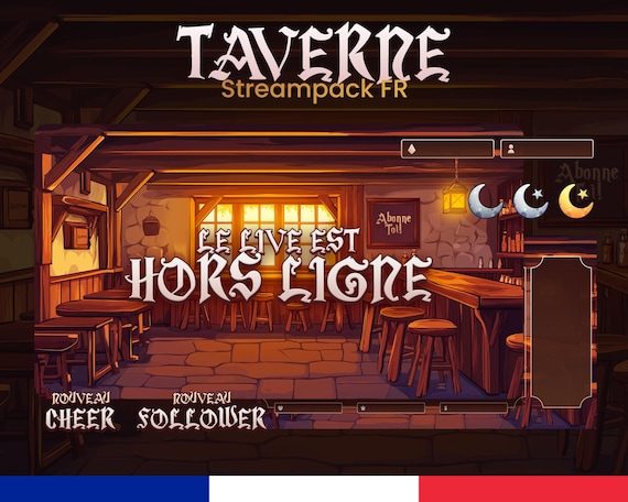 STREAMPACK - Taverne - Pack de Stream animé - 1920x1080px - Overlays, Scènes, Badges, et plus! Téléchargement instantané