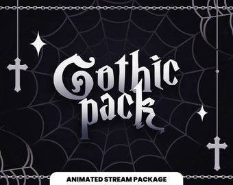 GOTHIC STREAM PACK - Dark animated package - Emo - Twitch Overlays, Screens, Alerts and more! Instant download - Black and White - Spooky