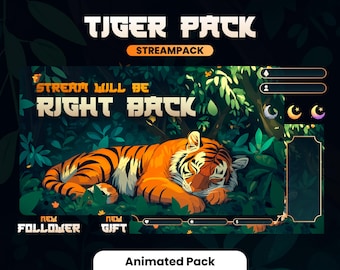 PACK DE TRANSMISIÓN - Tigre - 1920x1080px - Animación - Bosque - Superposiciones, Escenas, Alertas ¡y más! Descarga instantánea