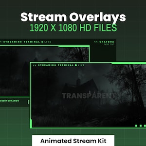 STREAM OVERLAYS KIT - 3 Green overlays - Obs // Streamlabs - 1920x1080px - Animated and Static