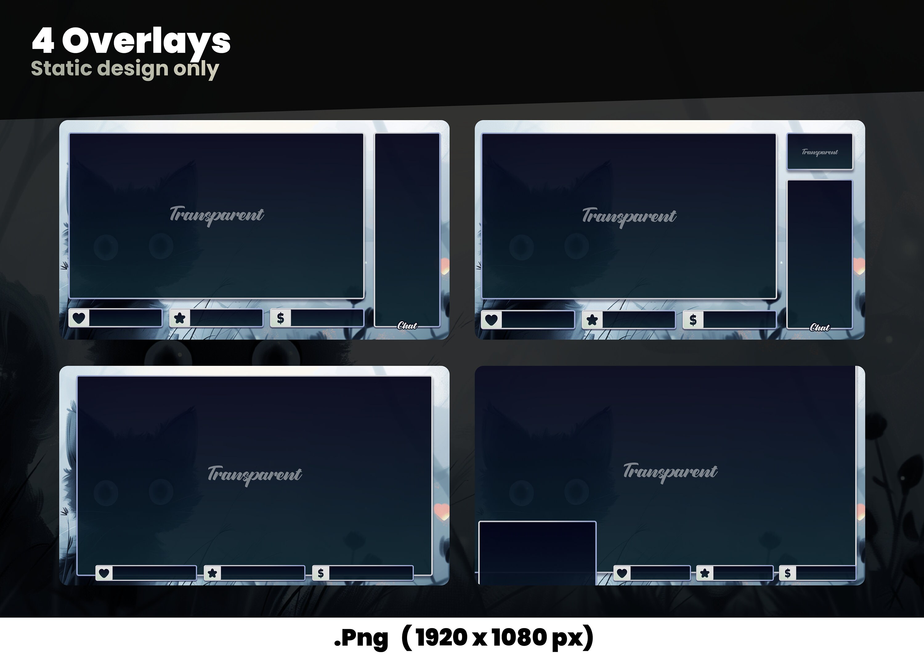 Dark Cute Cat Animated Stream Package – Low-fi Overlays (digital ...