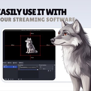 REACTIVE STREAM PET - Grey Wolf - Twitch Widget - Hd Files - Instant download - Setup with StreamElements // Compatible with Obs image 6