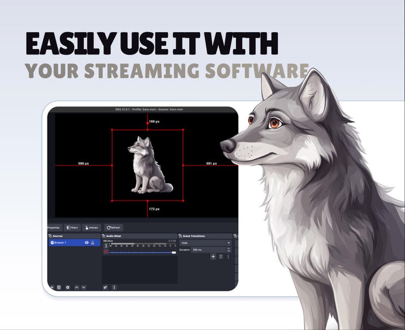 REACTIVE STREAM PET - Grey Wolf - Twitch Widget - Hd Files - Instant download - Setup with StreamElements // Compatible with Obs image 6