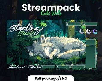 STREAMPACK - CUTE WOLF - 1920x1080px - Animated stream package - Overlays, Scenes, Badges and more! Instant download