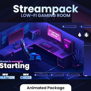Low-Fi Gaming Room - Pacote de transmissão - 1920 x 1080 px - Animado - Sobreposições, Cenas, Emblemas e muito mais! Download instantâneo