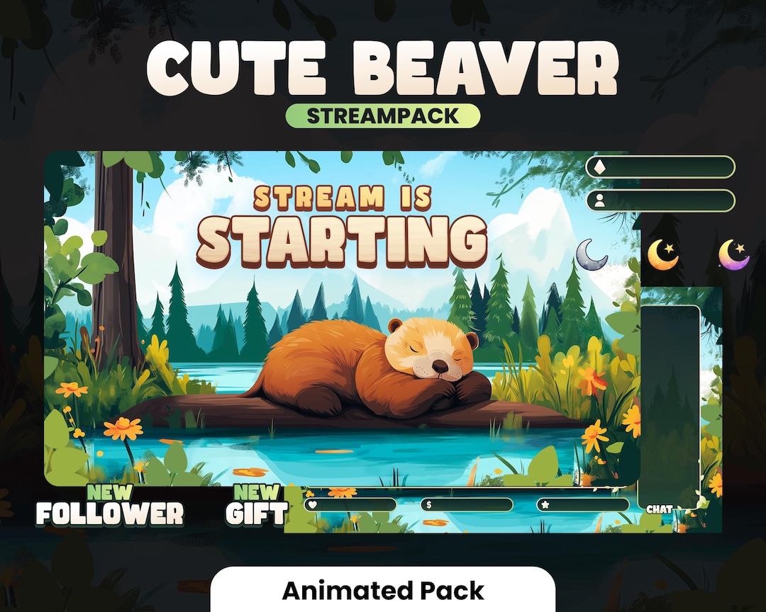 STREAM PACK - Cute Beaver - 1920x1080px - Animated - Forest - Overlays ...