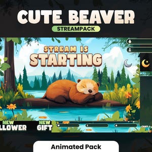 STREAM PACK - Cute Beaver - 1920x1080px - Animated - Forest - Overlays, Scenes, Alerts and more! Instant download