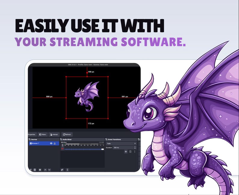 REACTIVE STREAM PET - Purple Dragon - Twitch Widget - Hd Files - Instant download - Setup with StreamElements // Compatible with Obs image 6