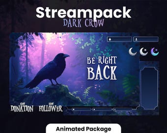STREAMPACK - Dark Crow - 1920 x 1080 px - zwart en paars - overlays, scènes, insignes en meer! Directe download