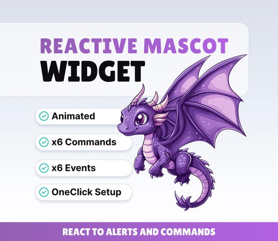 REACTIVE STREAM PET - Purple Dragon - Twitch Widget - Hd Files - Instant download - Setup with StreamElements // Compatible with Obs
