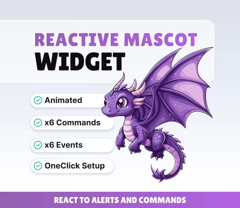 REACTIVE STREAM PET - Purple Dragon - Twitch Widget - Hd Files - Instant download - Setup with StreamElements // Compatible with Obs image 1
