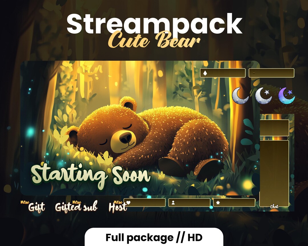 Cute Bear Stream Package | Animated Bear Sleeping in a Forest | Twitch ...