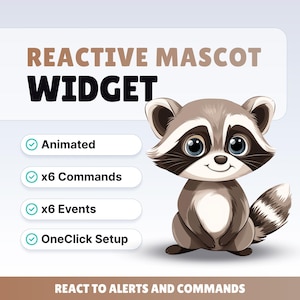 REACTIVE STREAM PET - アライグマ - Twitch ウィジェット - HD ファイル - 即時ダウンロード - StreamElements でセットアップ // Obs と互換性あり