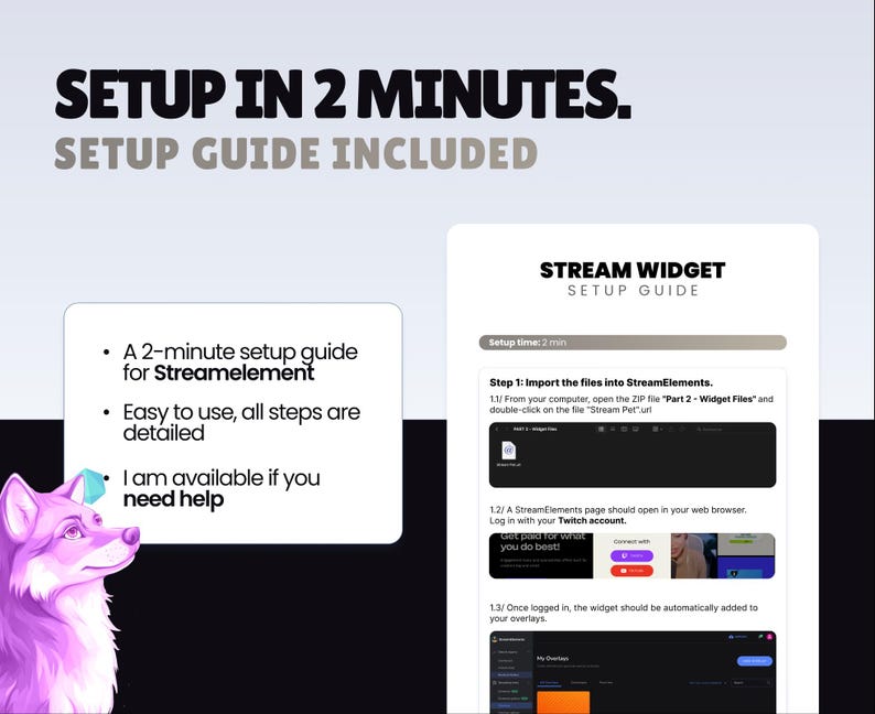 REACTIVE STREAM PET - Grey Wolf - Twitch Widget - Hd Files - Instant download - Setup with StreamElements // Compatible with Obs image 5