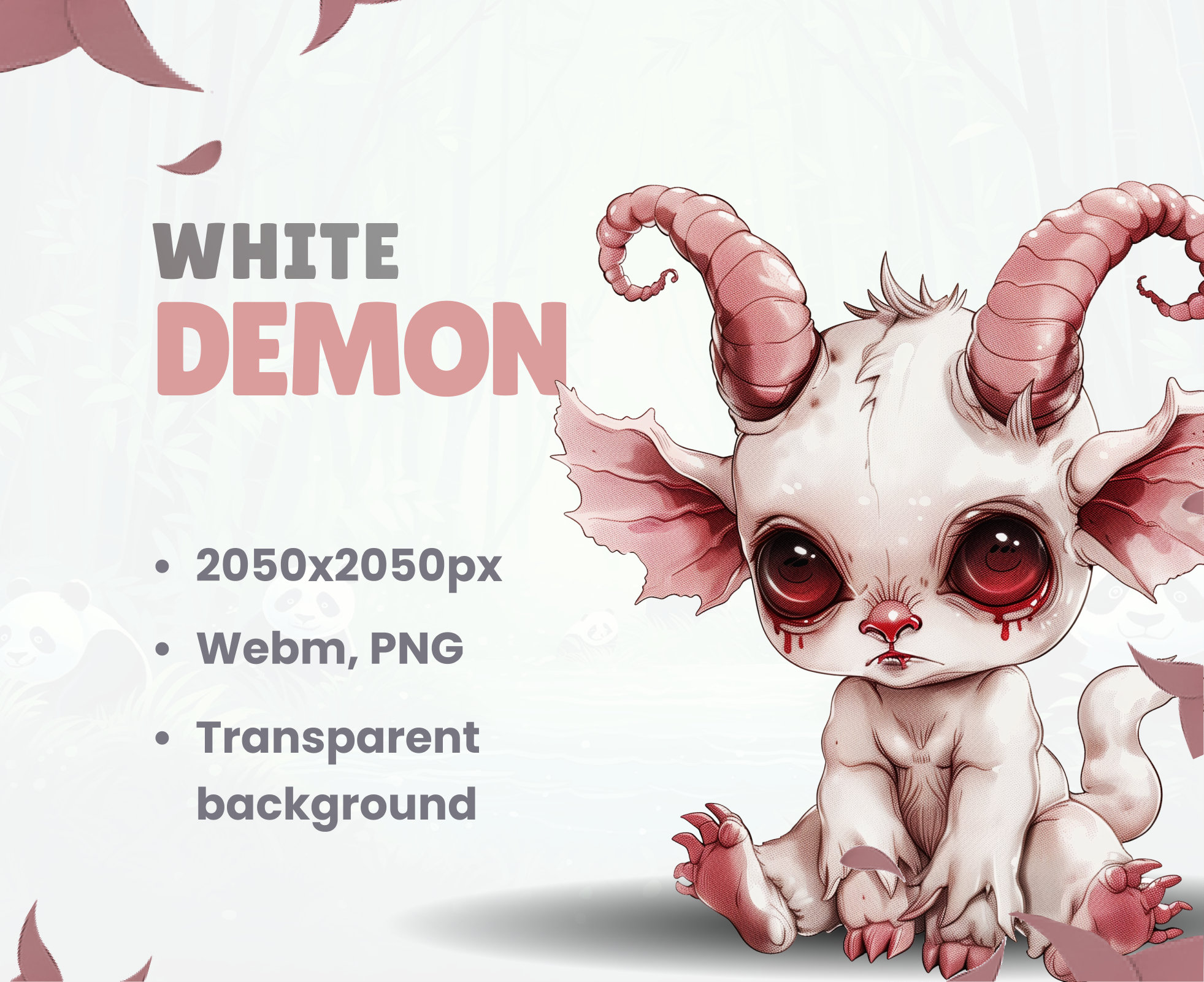 VTUBER PET - Cute white Demon - Blood Eyes - Gothic stream assets - Twitch PNGTuber decoration - Animated Creature - Png / Webm