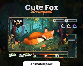 Cute Fox Stream Pack | Animated Overlay Kit (PNG, Webm)