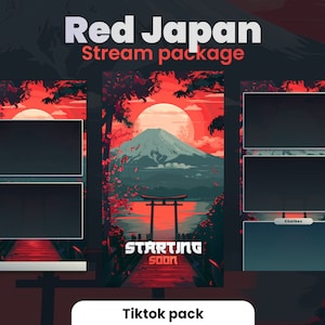 Red Japan Tiktok overlays kit - Animated Streampack - Japan landscape - OBS - Screens, Overlays, Alerts and more! Black and Red - Low-Fi