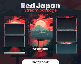 Rotes Japan Stream Overlay Kit - Animiertes TikTok OBS Streampack