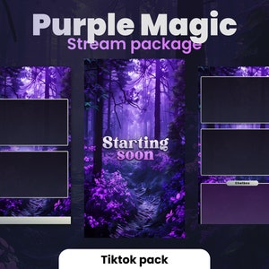Pacote de stream Purple Magic Tiktok - Streampack tiktok animado - Sobreposições de bruxa / magia - Tamanho do telefone - Floresta de fadas - Arquivos HD - Pacote completo