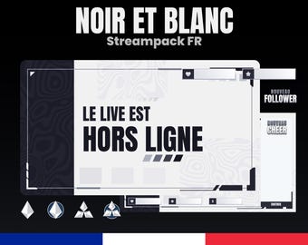 STREAMPACK - Noir et Blanc- Pack de Stream animé - 1920x1080px - Overlays, Scènes, Badges, et plus! Téléchargement instantané