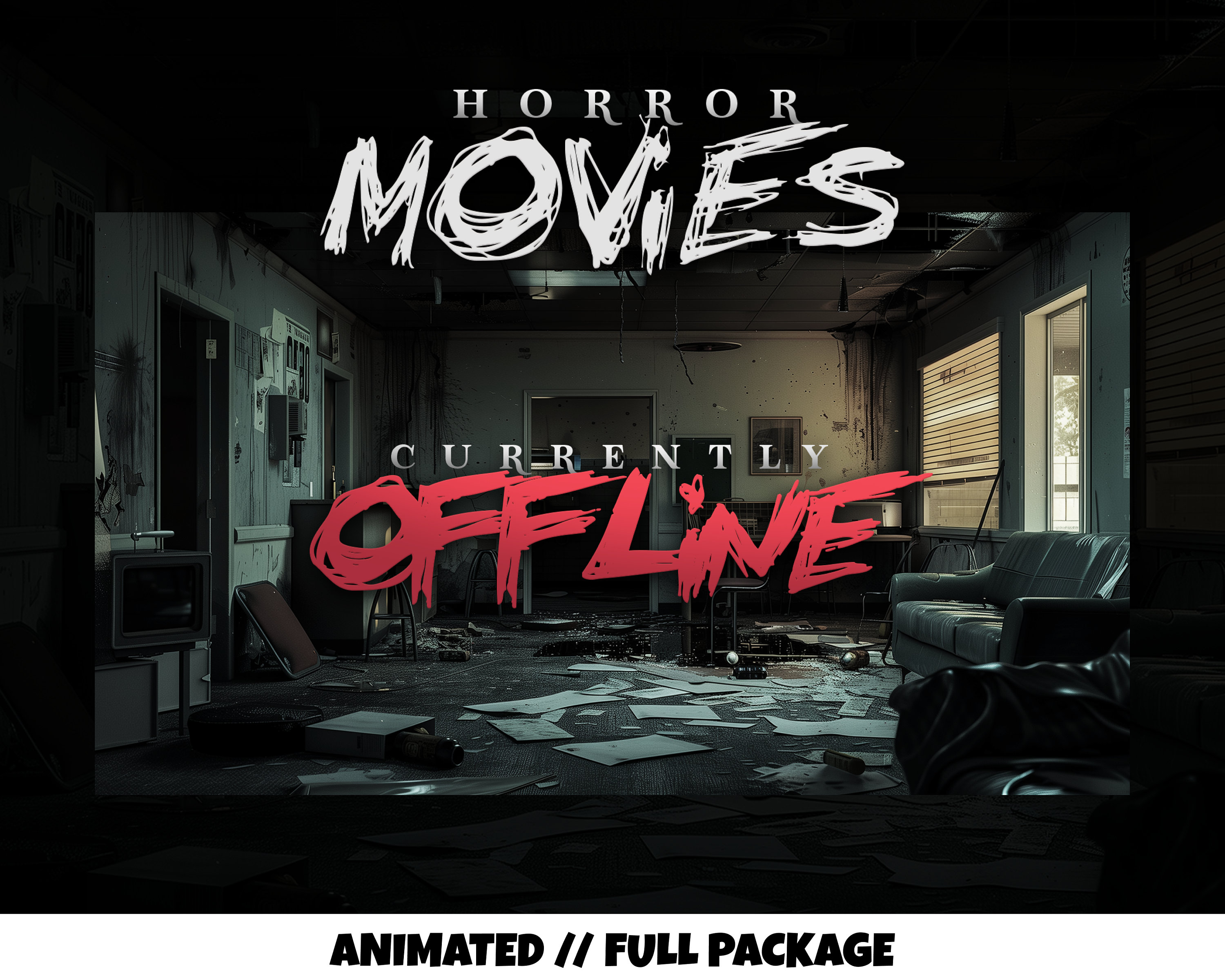 STREAM PACKAGE - Horror Movies - Animated - Red and White - Spooky theme - Overlays, Screens, Badges and more!